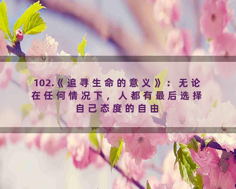 102.《追寻生命的意义》：无论在任何情况下，人都有最后选择自己态度的自由