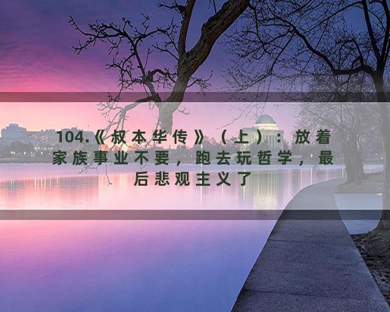 104.《叔本华传》（上）：放着家族事业不要，跑去玩哲学，最后悲观主义了