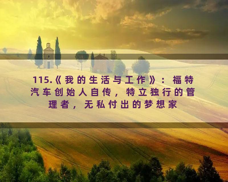 115.《我的生活与工作》：福特汽车创始人自传，特立独行的管理者，无私付出的梦想家