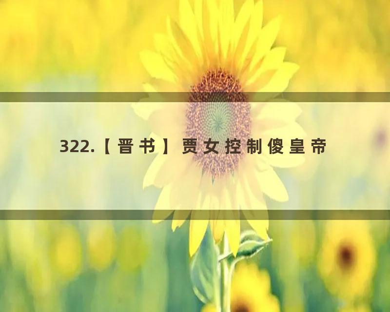 322.【晋书】贾女控制傻皇帝